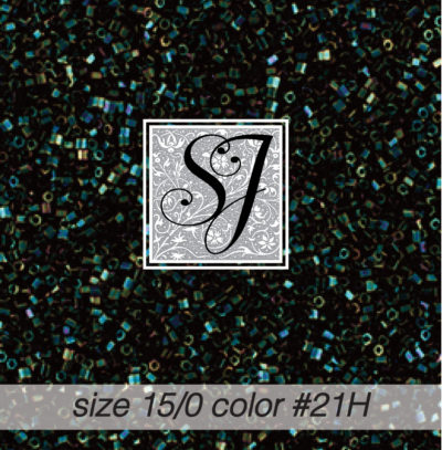 size 15/0 seed beads <br> color #21H Green iris hex-cut<br> (#1821H)