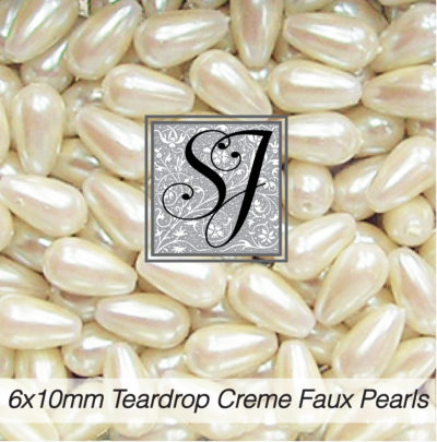 6x10mm Teardrop Creme Faux Pearls