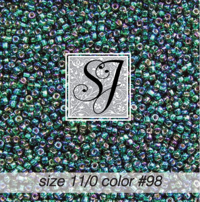 size 11/0 seed beads <br> color #98 Emerald irid. S/L