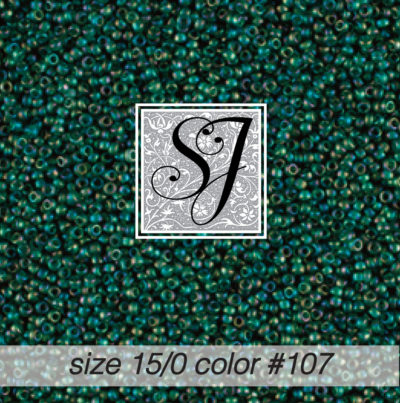 size 15/0 seed beads <br> color #107 Rainforest TR irid. <br> (#18107)