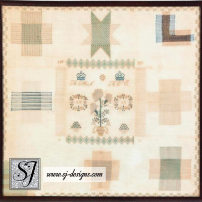 dated 1836 Dutch darning sampler, silk thread on linen