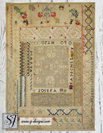 c1830 Marya Josefa Sanchez sampler with flamestitch & openwork