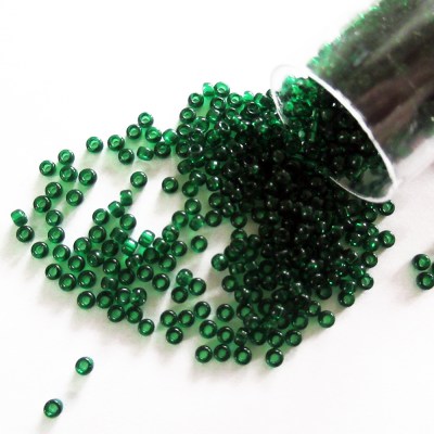 size 15/0 Japanese glass seed beads transparent Dark Emerald