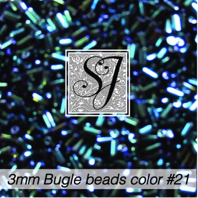 3mm bugle beads <br> color #21 Green Iris
