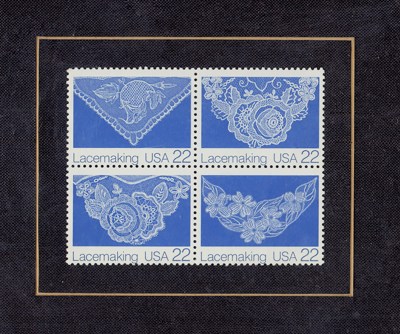 1987 US Lacemaking Stamps framed matted picture 6-3/4" by 7-1/4"