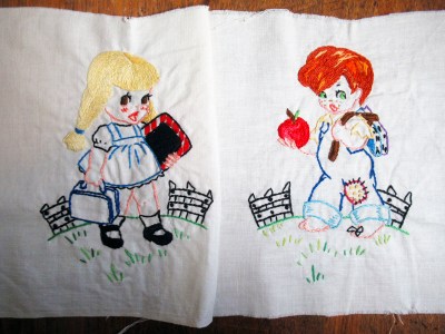 vintage 1960s girl & boy embroideries