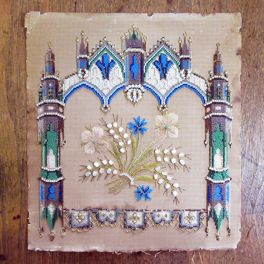 c1850 Victorian beaded needlepoint on perforated paper