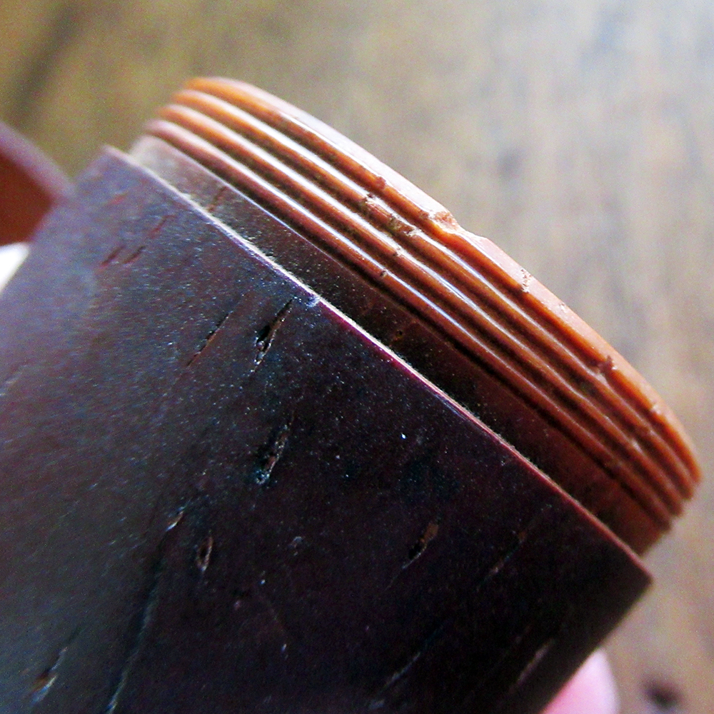 c1890 carved wood and bone acorn-form thimble case w/ Stanhope viewer - Image 2