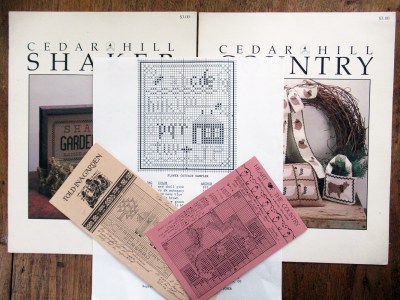 5 Shaker & Country Cross Stitch patterns Cedar Hill - Told in a garden 1980s