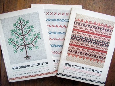 c1940 set of 3 volumes "We Create Embroideries" books– cross stitch, Holbein, drawn thread and hemstitch