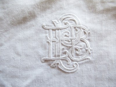 set of 9 vintage EBP monogrammed damask napkins 26" square